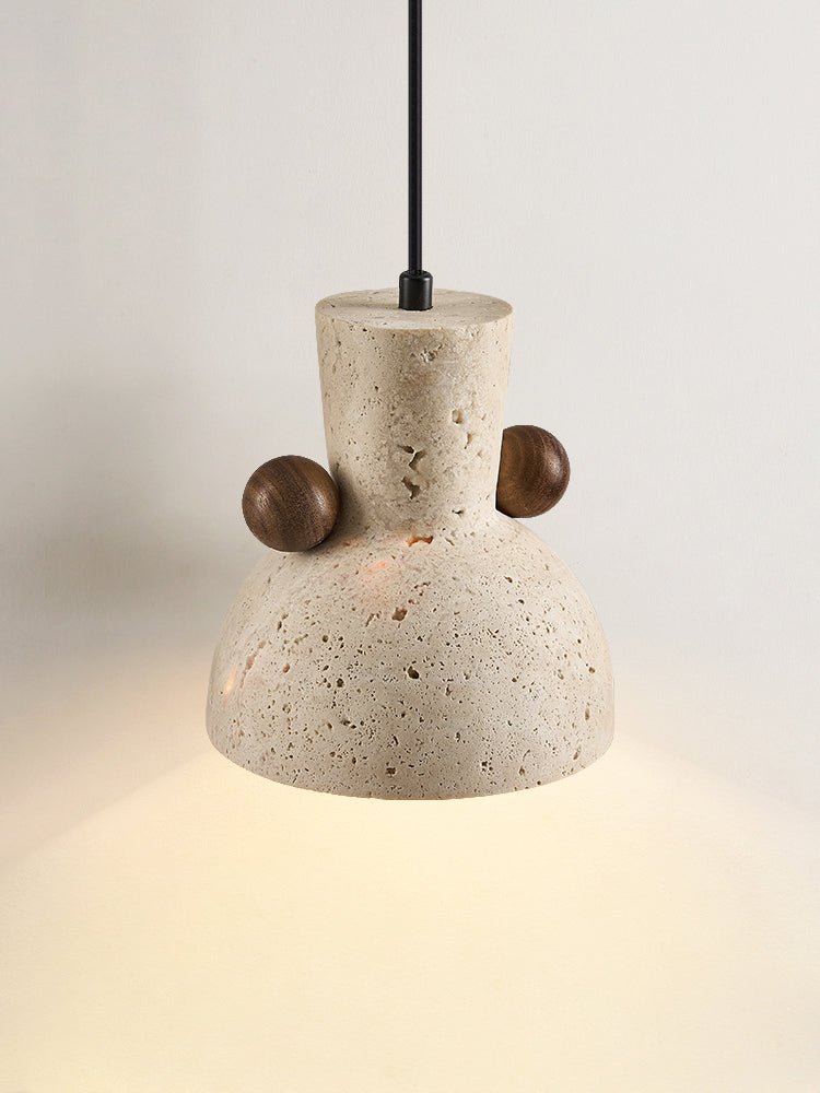 Sculptural Yellow Travertine Pendant Light with Walnut Accents 7