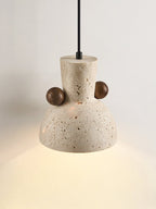 Sculptural Yellow Travertine Pendant Light with Walnut Accents 7