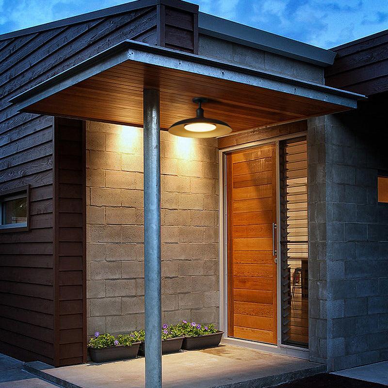 Semi-Flush Mount Ceiling Light Outdoor Waterproof — Round Carbonized Steel 29cm 0