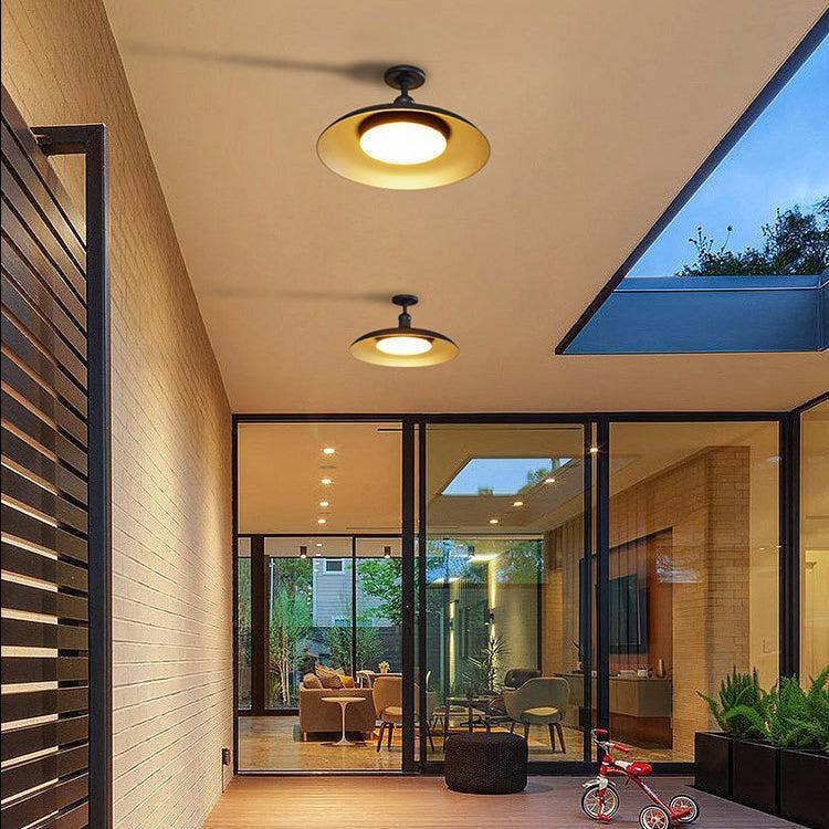 Semi-Flush Mount Ceiling Light Outdoor Waterproof — Round Carbonized Steel 29cm 2