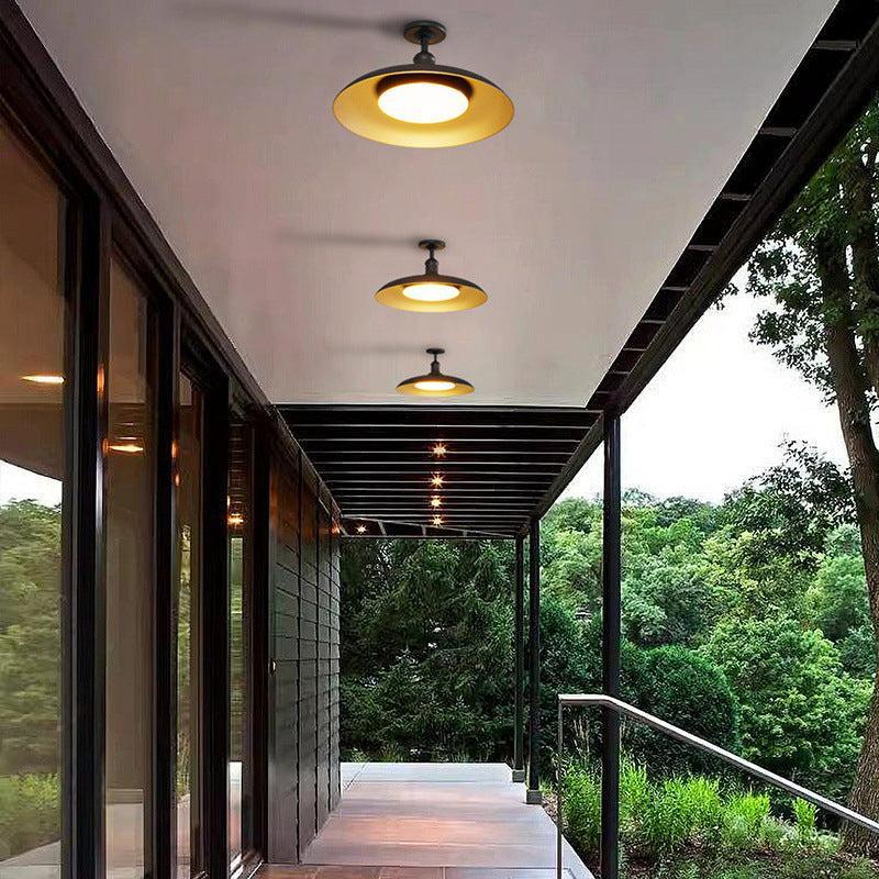 Semi-Flush Mount Ceiling Light Outdoor Waterproof — Round Carbonized Steel 29cm 4