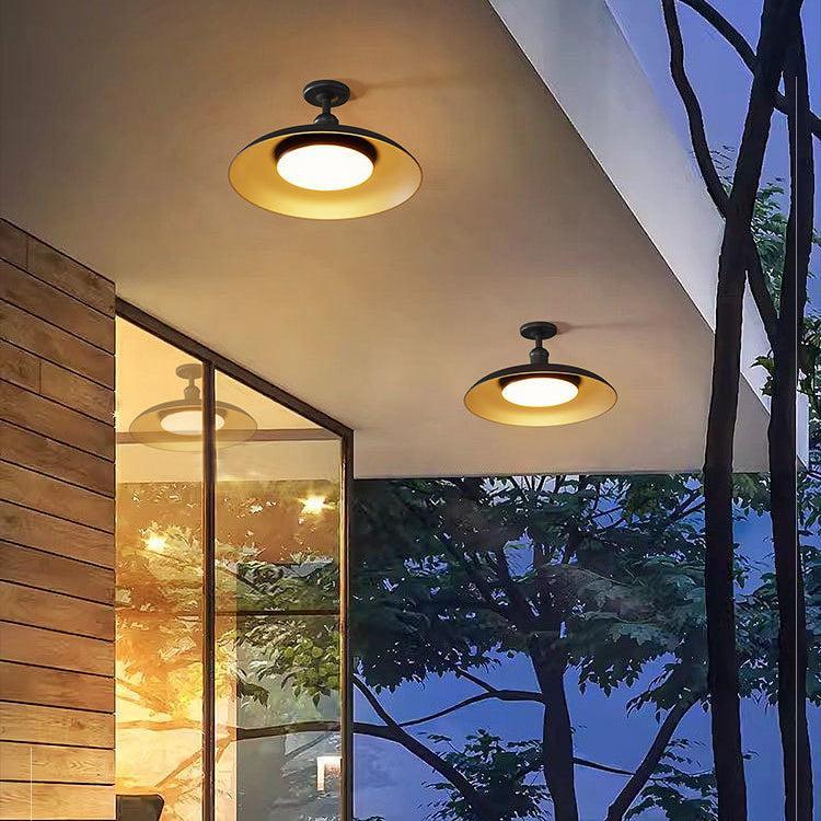Semi-Flush Mount Ceiling Light Outdoor Waterproof — Round Carbonized Steel 29cm 6