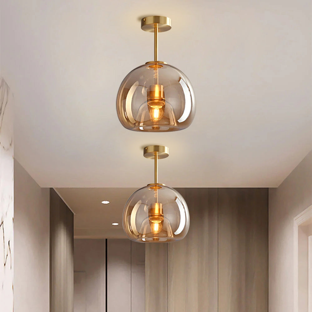 Set of 2 Modern Copper Glass Flush Mount Ceiling Lights for Hallway and Living Room 0