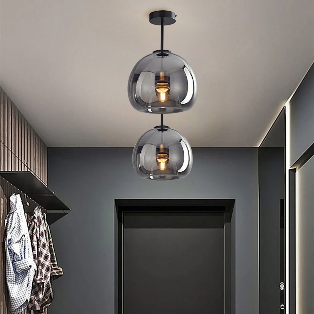 Set of 2 Modern Copper Glass Flush Mount Ceiling Lights for Hallway and Living Room 10