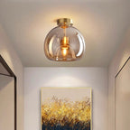 Set of 2 Modern Copper Glass Flush Mount Ceiling Lights for Hallway and Living Room 4