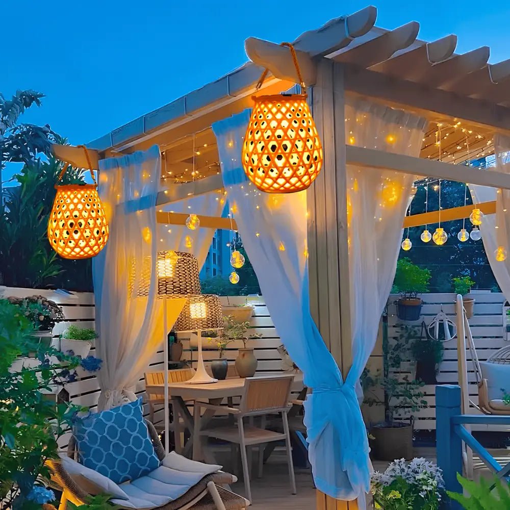 Solar-Powered Woven Lantern with Dusk Sensor – Weather Resistant Indoor and Outdoor Lighting, Warm White LED 2