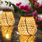 Solar-Powered Woven Lantern with Dusk Sensor – Weather Resistant Indoor and Outdoor Lighting, Warm White LED 7