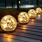 Solar Garden Light with Dusk Sensor – Elegant Textured Glass Orb for Outdoor Ambiance and Warm White Glow 0