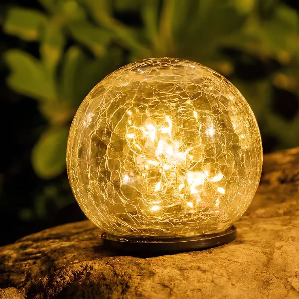 Solar Garden Light with Dusk Sensor – Elegant Textured Glass Orb for Outdoor Ambiance and Warm White Glow 3