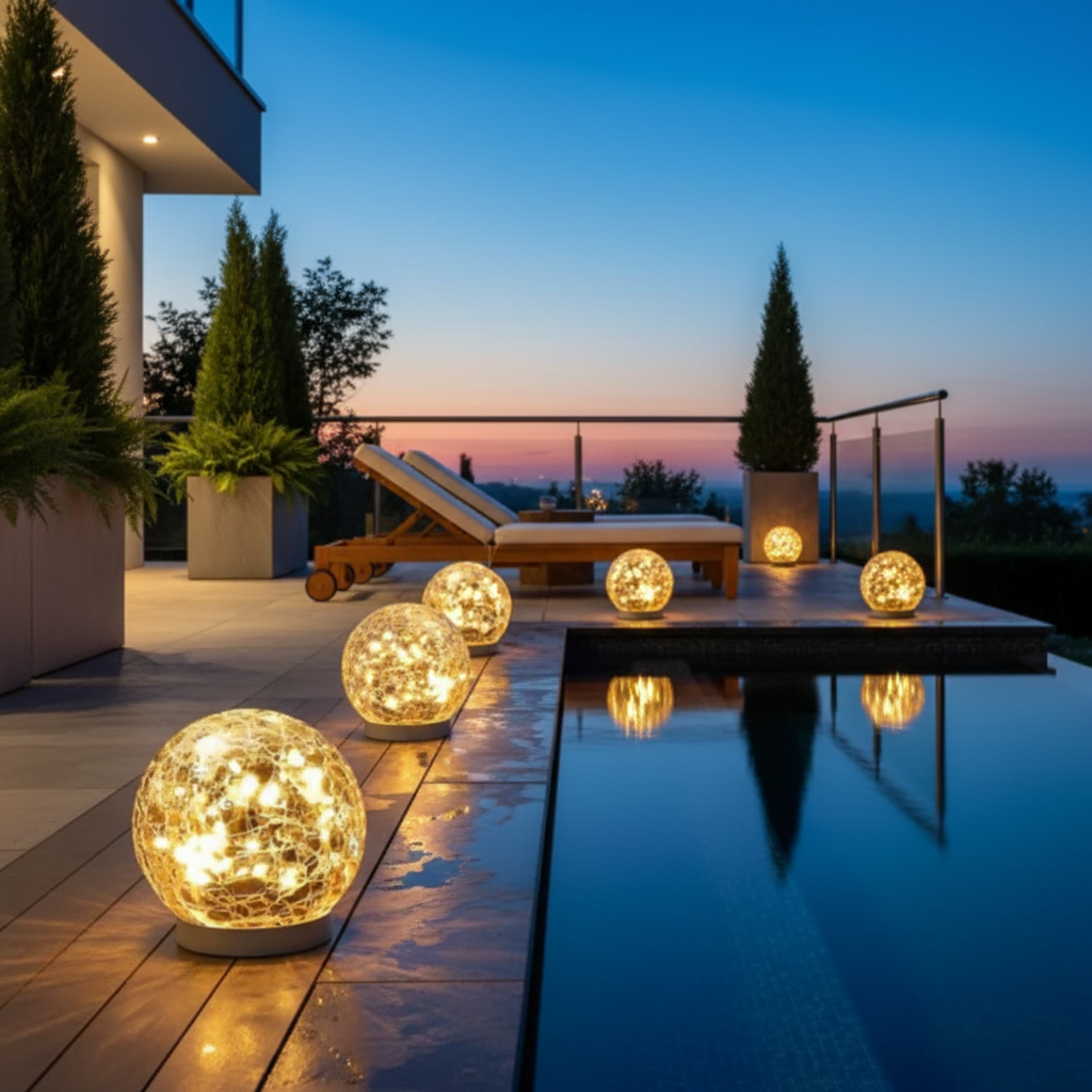 Solar Garden Light with Dusk Sensor – Elegant Textured Glass Orb for Outdoor Ambiance and Warm White Glow 8