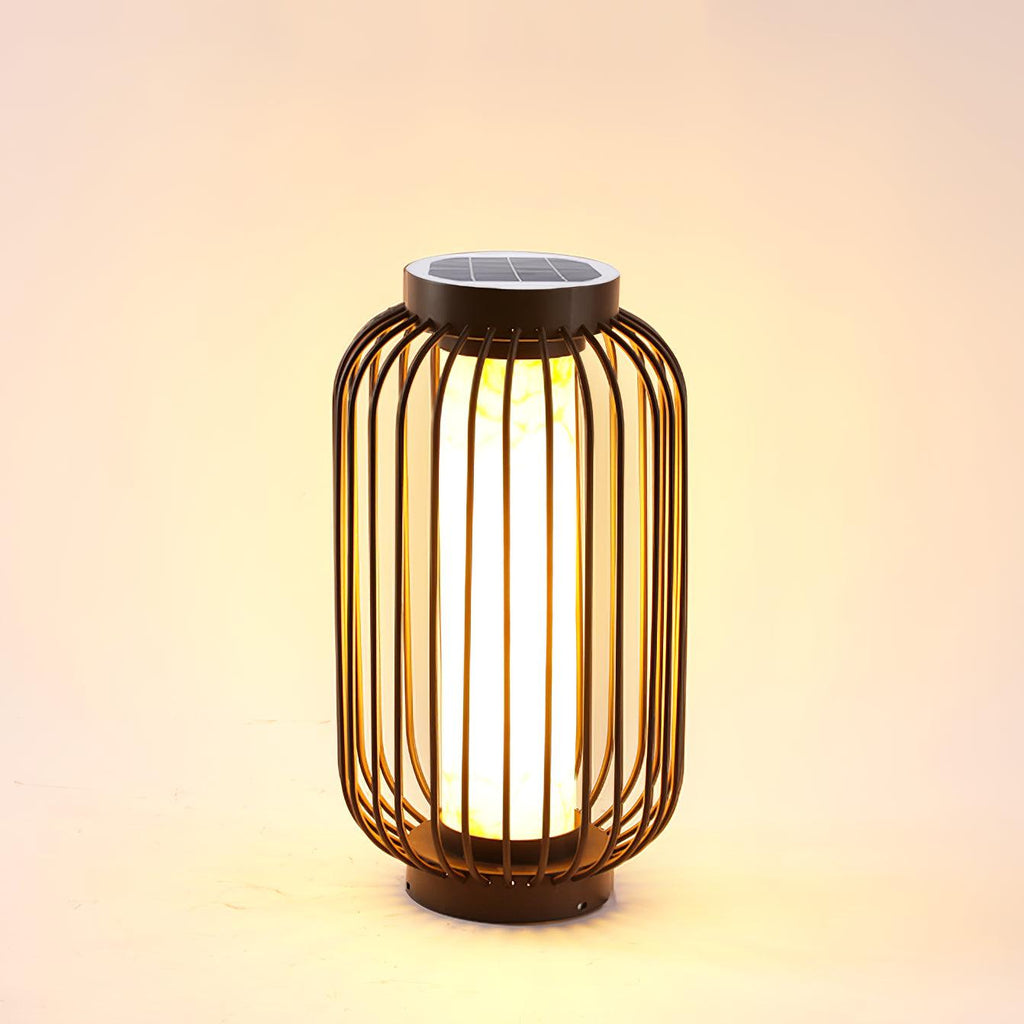 Solar Outdoor Lantern Cordless Metal Cage LED Waterproof IP65 Patio Garden Home Decor - Stack & Clear 10