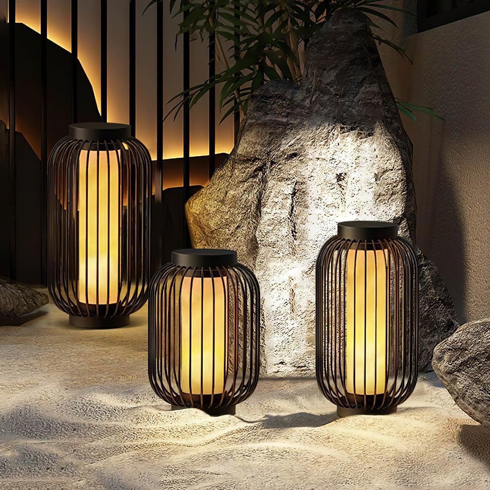 Solar Outdoor Lantern Cordless Metal Cage LED Waterproof IP65 Patio Garden Home Decor - Stack & Clear 2