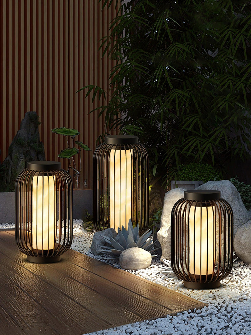 Solar Outdoor Lantern Cordless Metal Cage LED Waterproof IP65 Patio Garden Home Decor - Stack & Clear 8