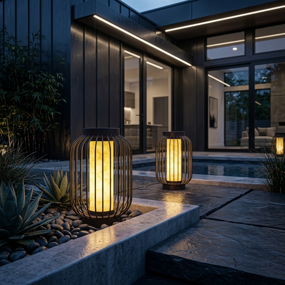 Solar Outdoor Lantern Cordless Metal Cage LED Waterproof IP65 Patio Garden Home Decor - Stack & Clear 99