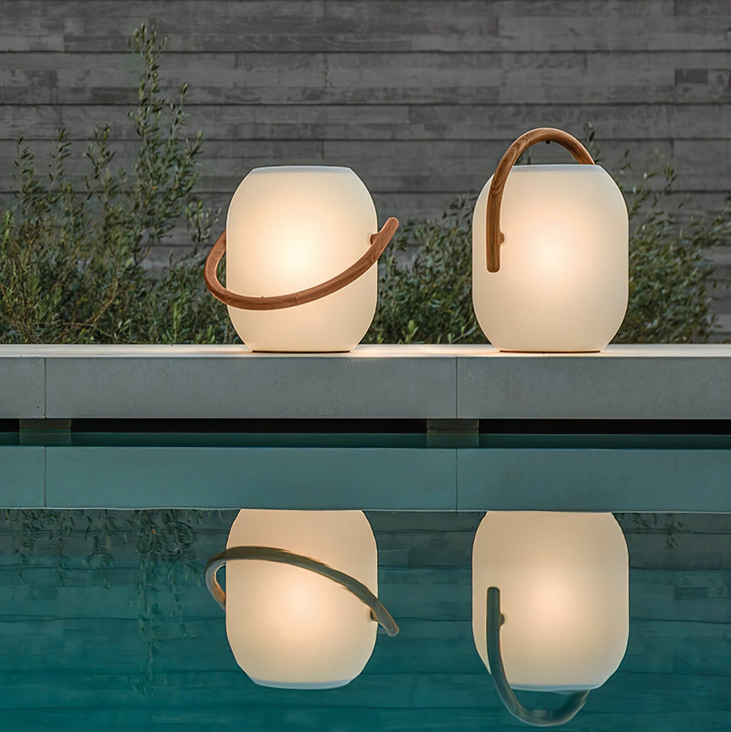 Solar Outdoor Lantern Cordless Wood Handle LED Waterproof IP65 Patio Garden Home Decor - Stack & Clear 1