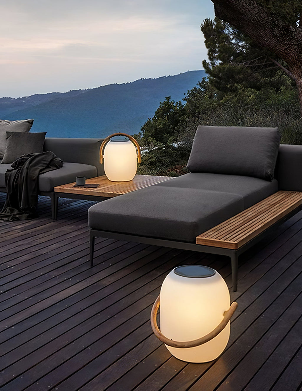 Solar Outdoor Lantern Cordless Wood Handle LED Waterproof IP65 Patio Garden Home Decor - Stack & Clear 6