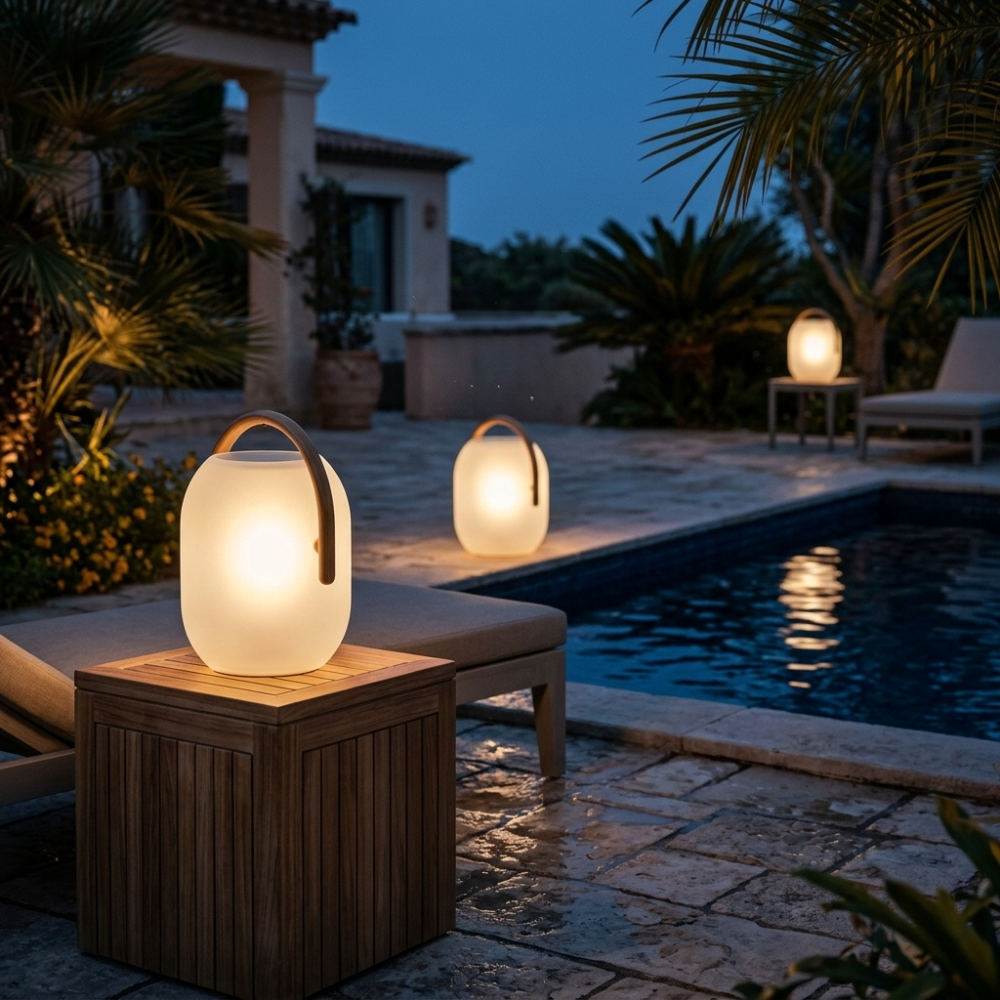 Solar Outdoor Lantern Cordless Wood Handle LED Waterproof IP65 Patio Garden Home Decor - Stack & Clear 98