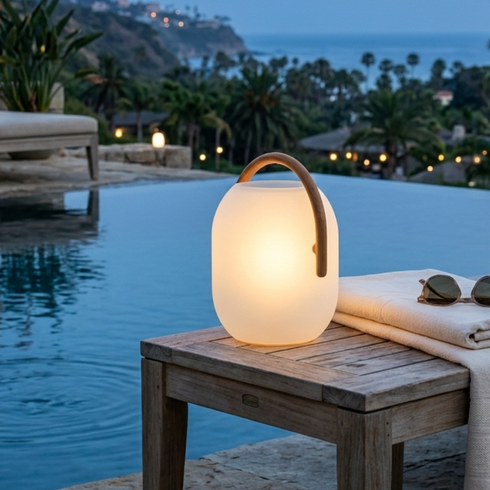 Solar Outdoor Lantern Cordless Wood Handle LED Waterproof IP65 Patio Garden Home Decor - Stack & Clear 99