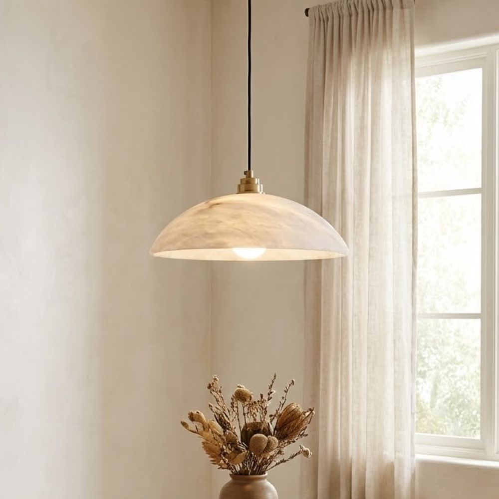 Minimalist Pendant Light White Alabaster Adjustable Height
