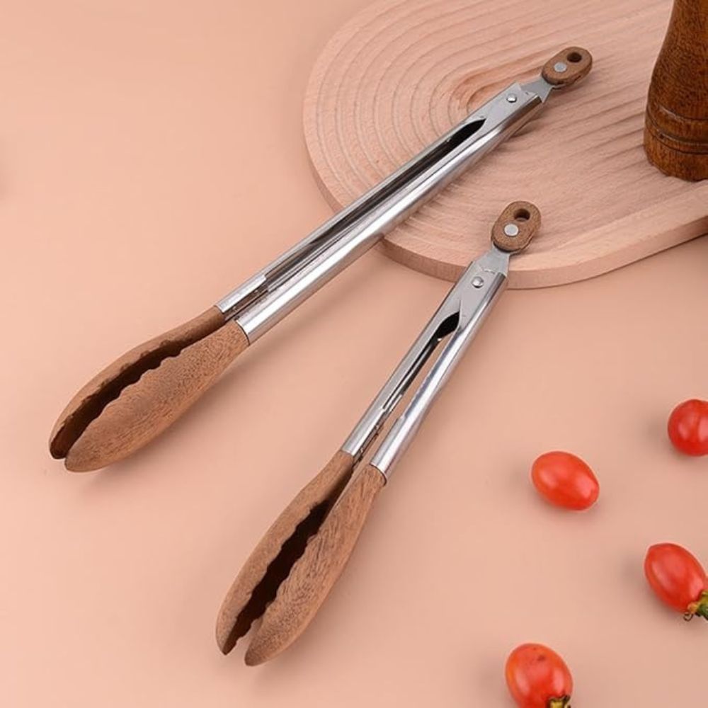 Stainless Steel Kitchen Tongs With Wooden Handle 5
