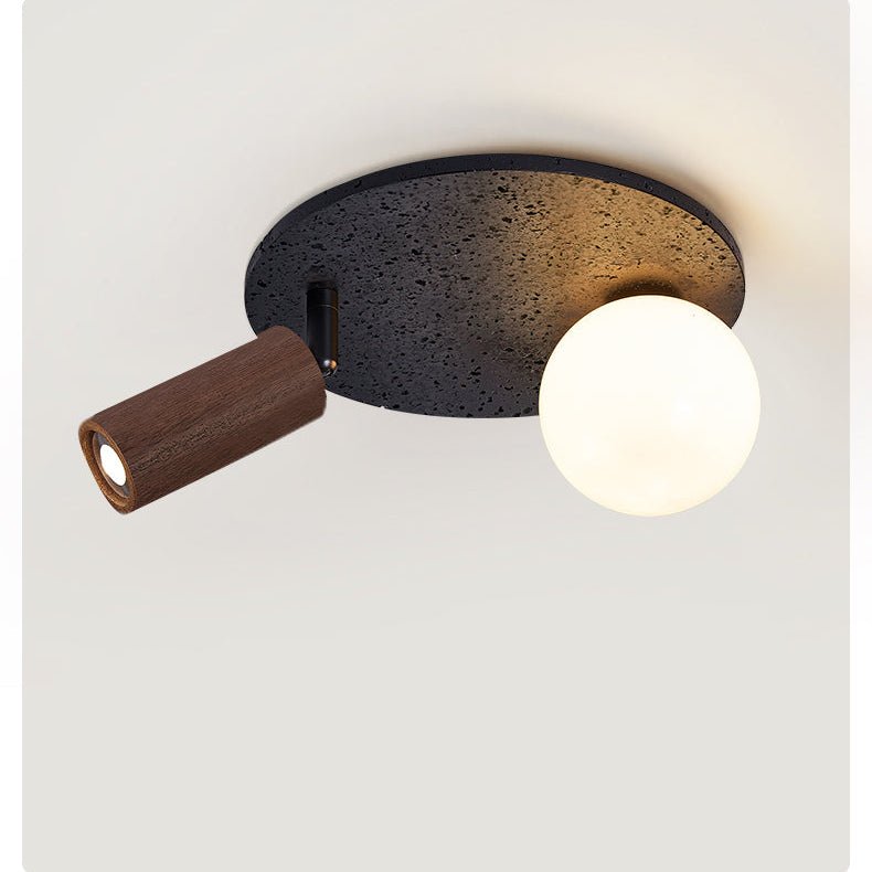 Stone Flush Mount Ceiling Light with Opal Glass Shade - Black 0