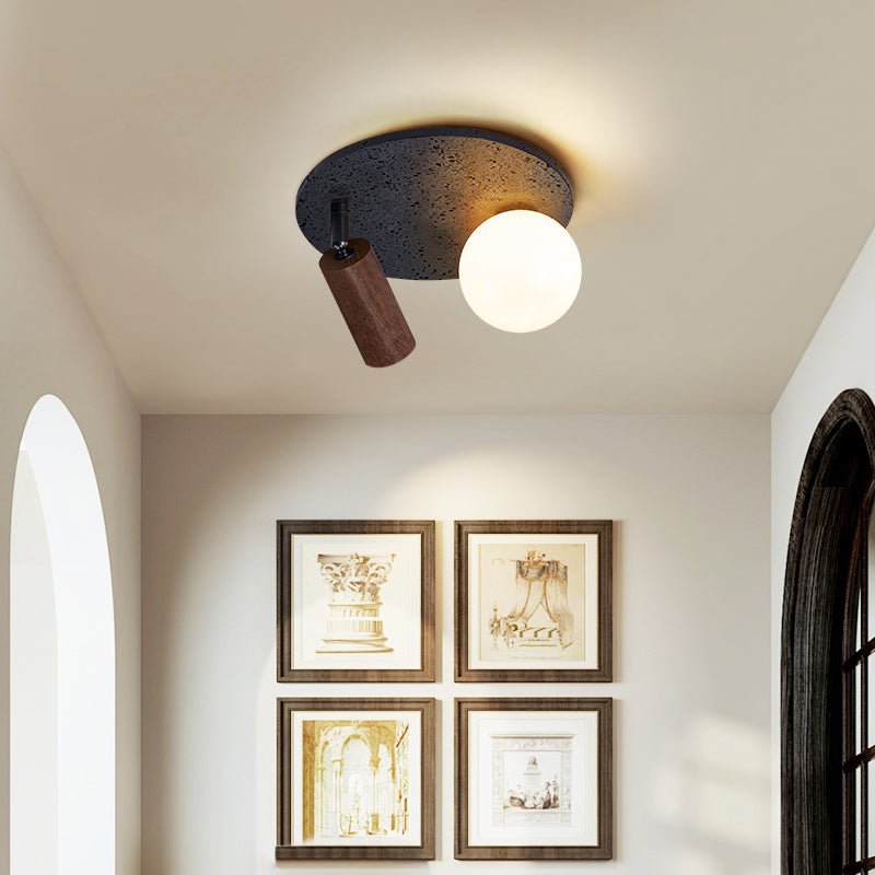 Stone Flush Mount Ceiling Light with Opal Glass Shade - Black 3