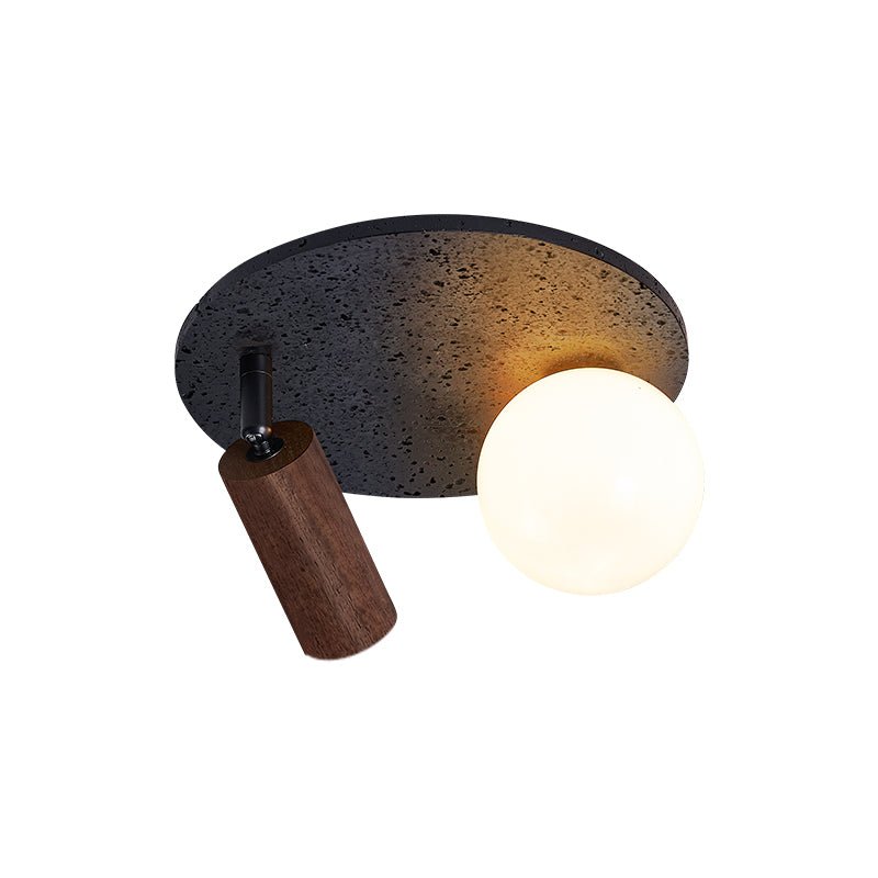 Stone Flush Mount Ceiling Light with Opal Glass Shade - Black 5