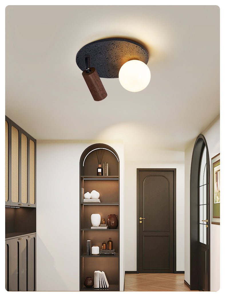 Stone Flush Mount Ceiling Light with Opal Glass Shade - Black 6