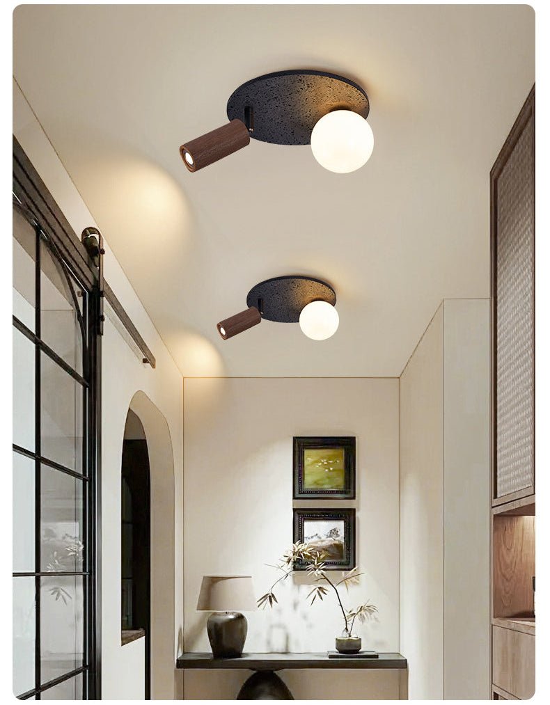 Stone Flush Mount Ceiling Light with Opal Glass Shade - Black 7