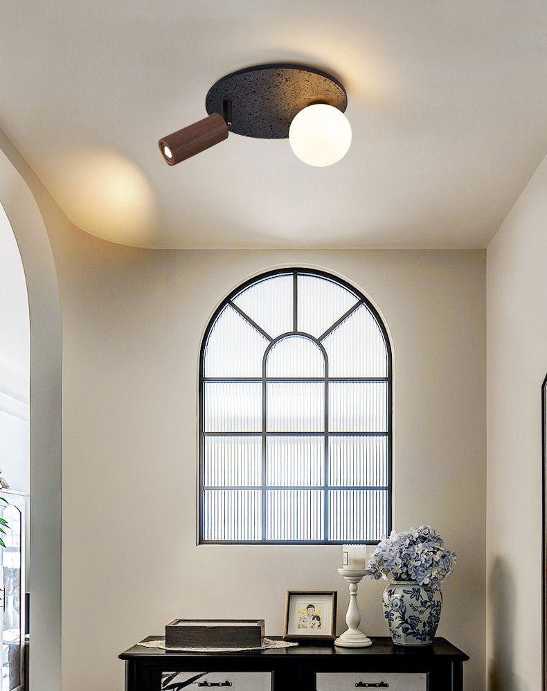 Stone Flush Mount Ceiling Light with Opal Glass Shade - Black 8