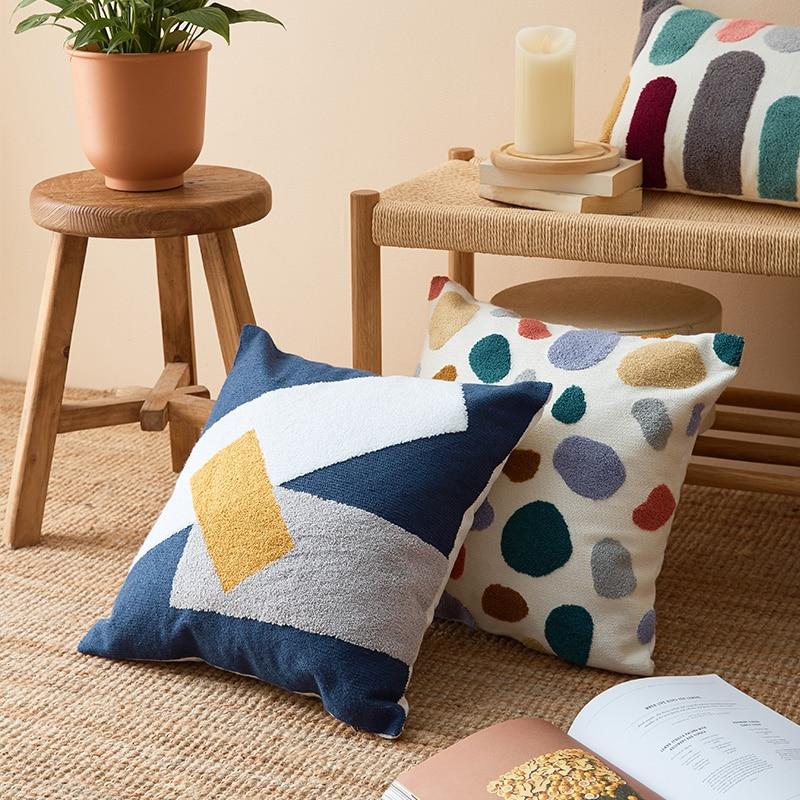 Stylish Embroidered Throw Pillows with Abstract Boho Shapes – Decorative Couch Cushions for Living Room and Bedroom 1