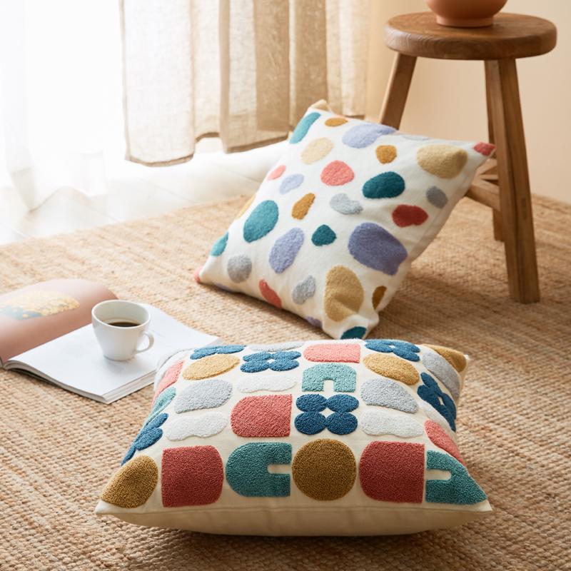 Stylish Embroidered Throw Pillows with Abstract Boho Shapes – Decorative Couch Cushions for Living Room and Bedroom 2