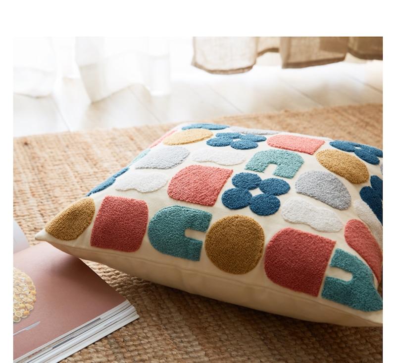 Stylish Embroidered Throw Pillows with Abstract Boho Shapes – Decorative Couch Cushions for Living Room and Bedroom 4