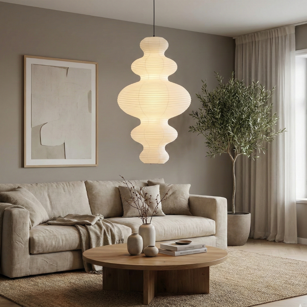 Stylish Plug-In Pendant Light with Rice Paper Shade – 47cm Diameter for Kitchen Pendant Lighting 12