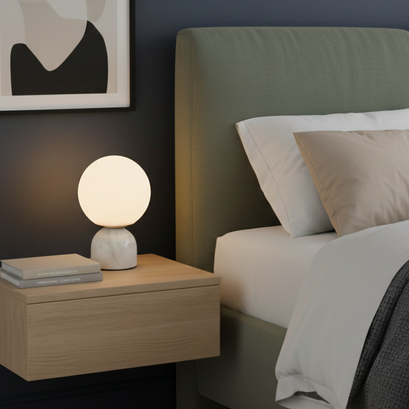 Table Lamp - Marble Modern Design with Glass Shade White 13