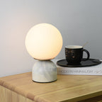 Table Lamp - Marble Modern Design with Glass Shade White 2