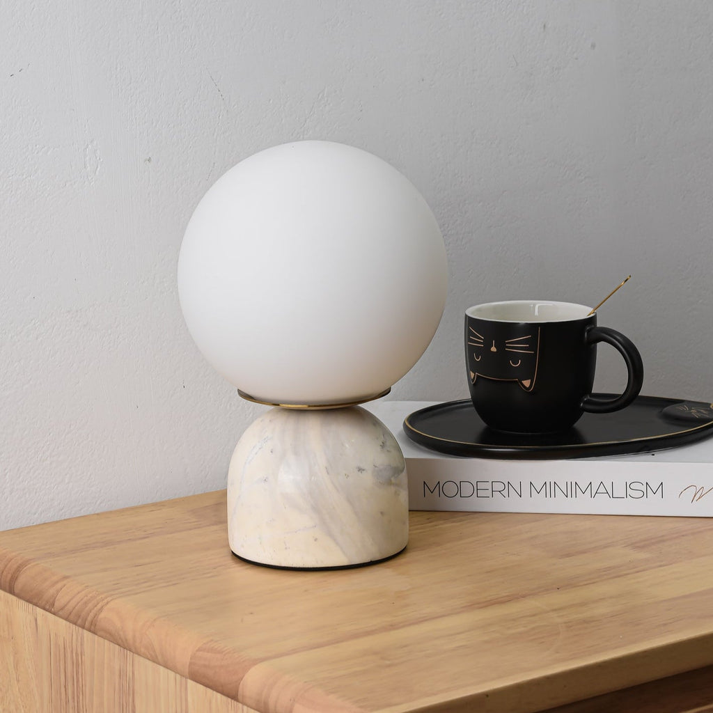Table Lamp - Marble Modern Design with Glass Shade White 4