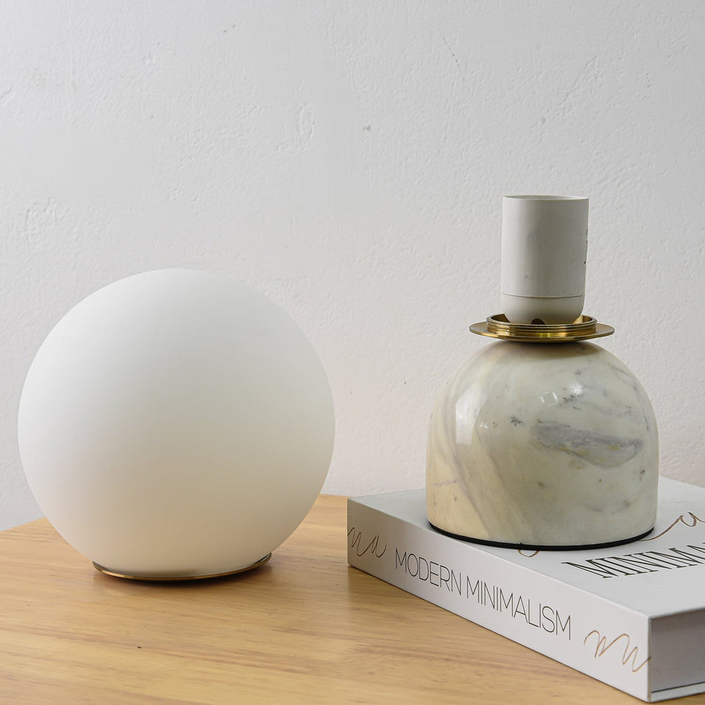 Table Lamp - Marble Modern Design with Glass Shade White 5