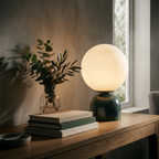 Table Lamp - Marble Modern Design with Glass Shade White 97