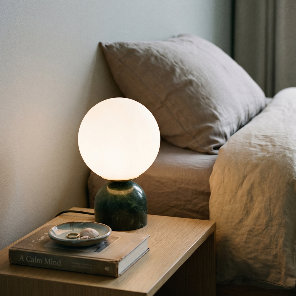 Table Lamp - Marble Modern Design with Glass Shade White 98