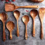 Teak Wooden Utensil Set - 7pc Kitchen Tools 0