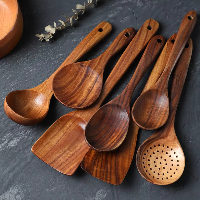 Teak Wooden Utensil Set - 7pc Kitchen Tools 3