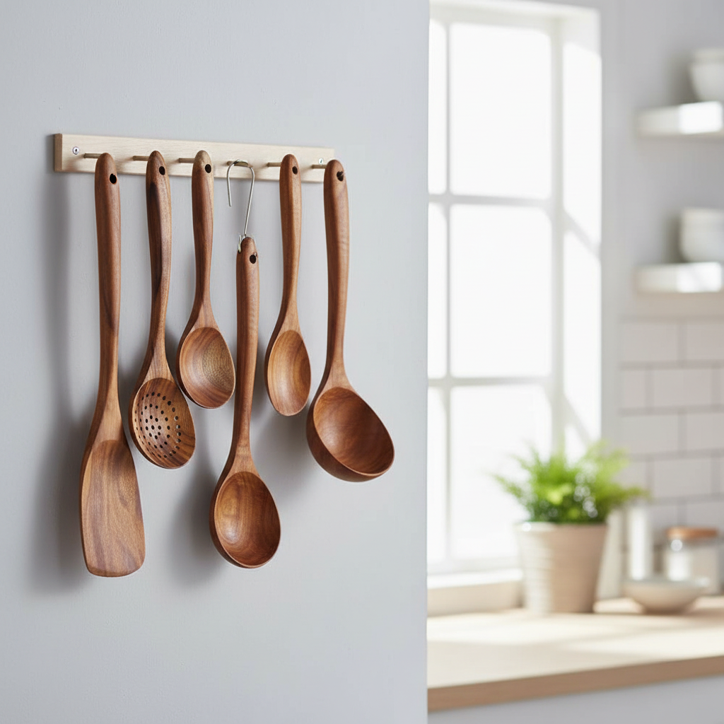 Teak Wooden Utensil Set - 7pc Kitchen Tools 5