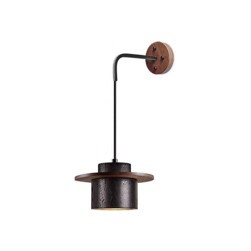 Textured Black Wall Light with Walnut Accent for Indoor Use 0
