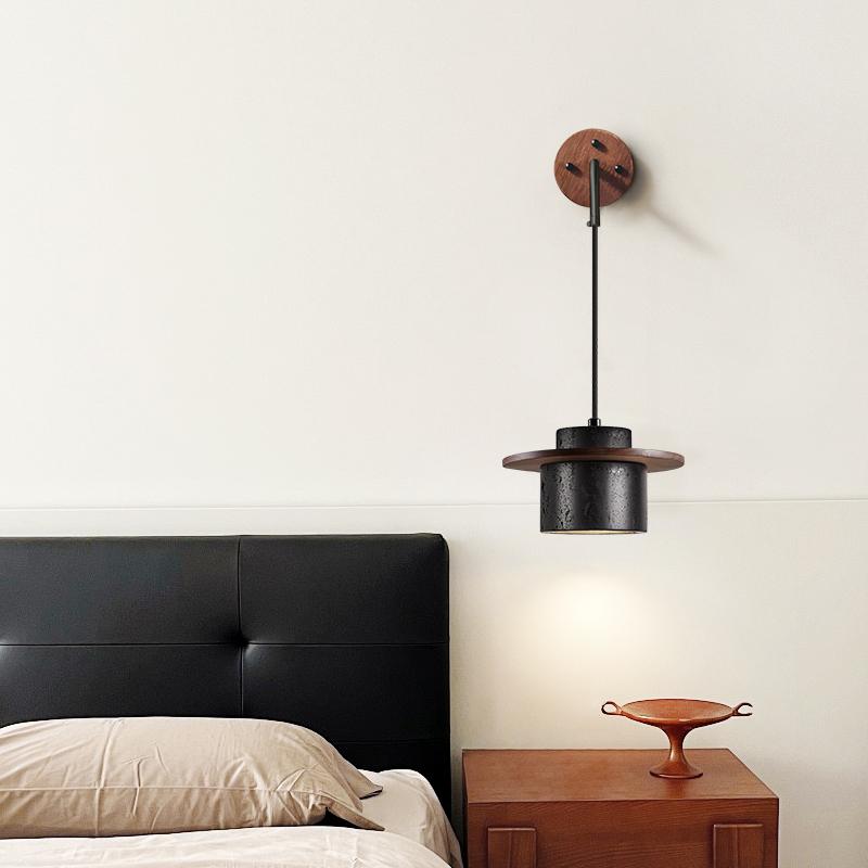 Textured Black Wall Light with Walnut Accent for Indoor Use 3