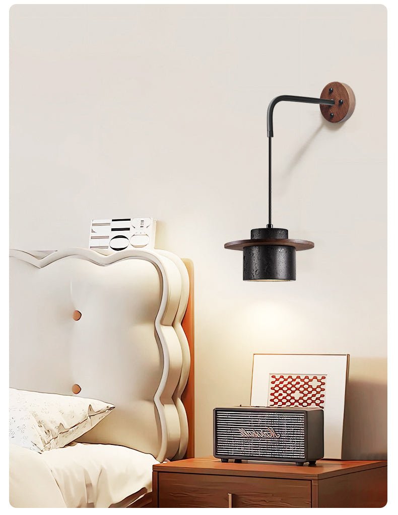 Textured Black Wall Light with Walnut Accent for Indoor Use 4