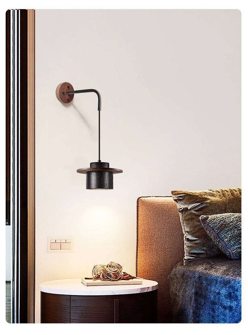 Textured Black Wall Light with Walnut Accent for Indoor Use 5