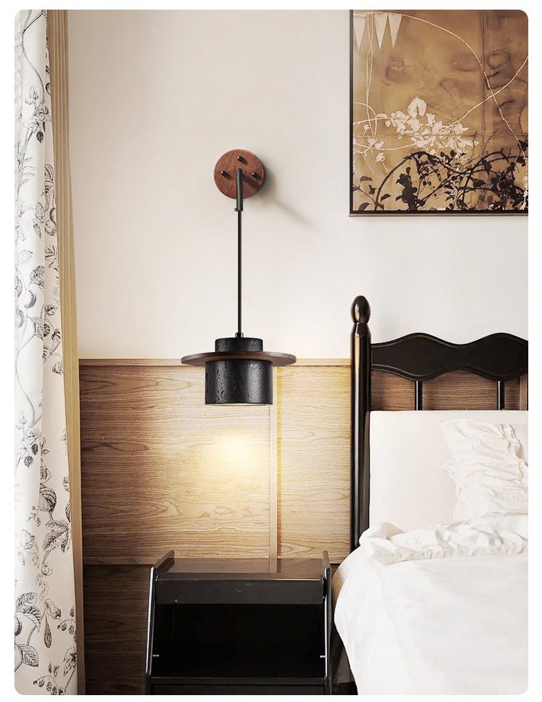 Textured Black Wall Light with Walnut Accent for Indoor Use 6