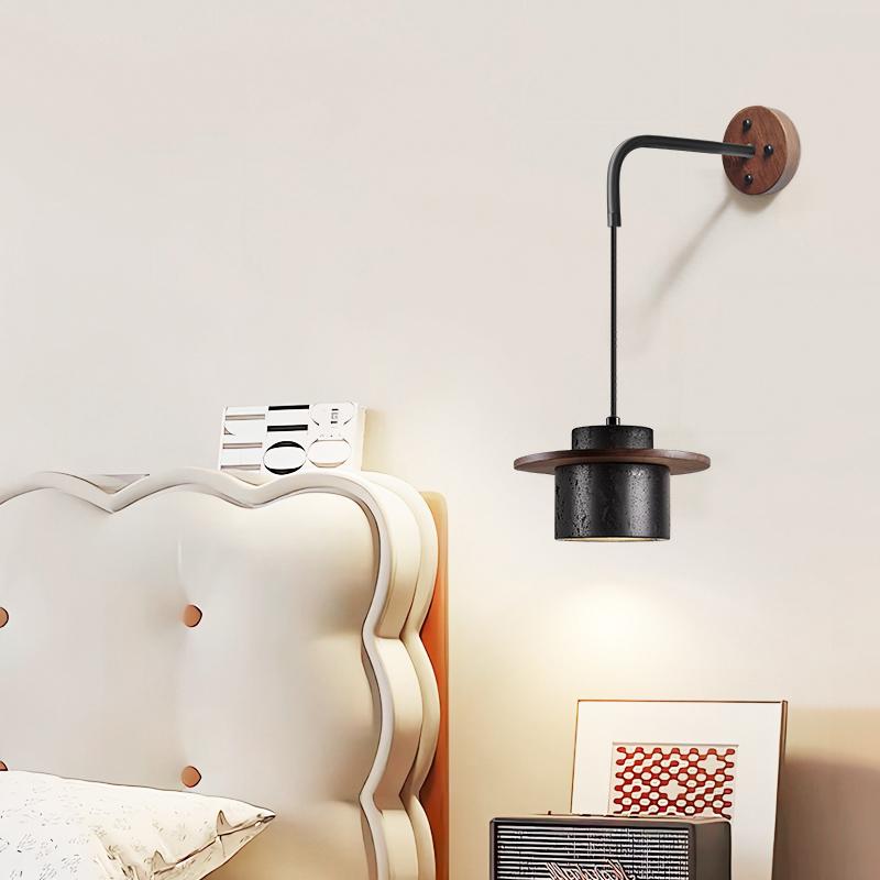 Textured Black Wall Light with Walnut Accent for Indoor Use 7