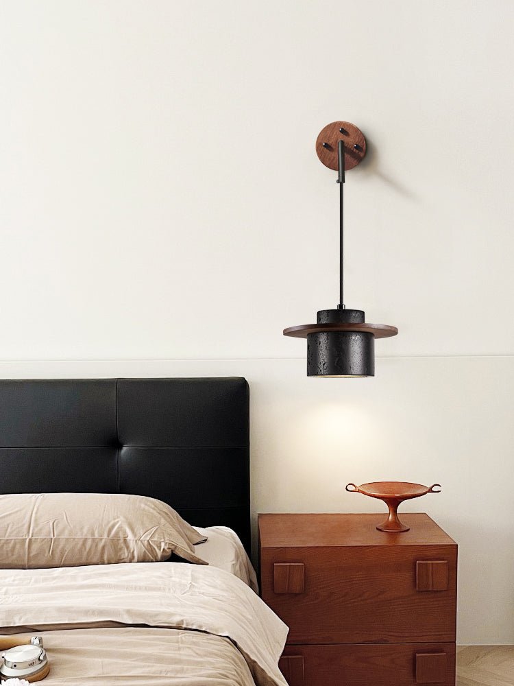 Textured Black Wall Light with Walnut Accent for Indoor Use 8
